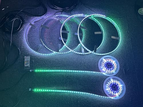 SDO 17.5'' RGB Dream Color Chasing LED Illuminated Wheel Ring Light + 2PCS 6.5FT LED Strip Lights 6Plugs Sync Car Rim Lights Breathe/Flashing Bluetooth & Remote Ctrl