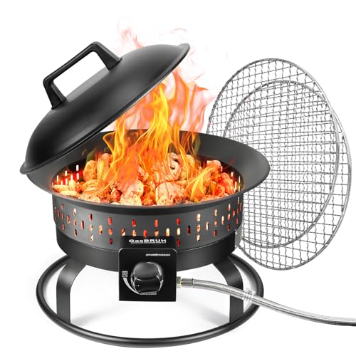 19″ Portable Propane Fire Pit with Grill Grate