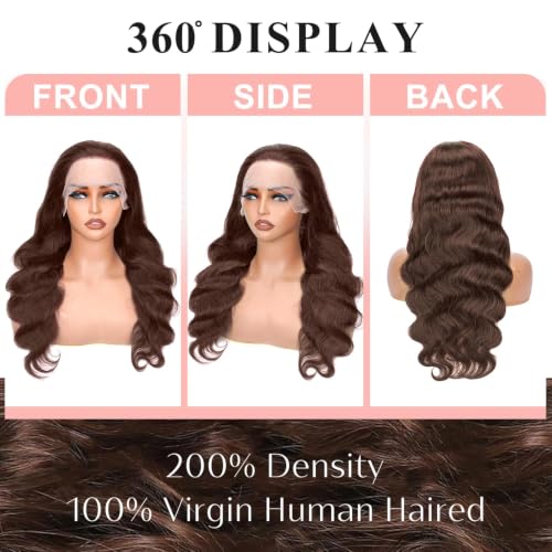 BOSTK 30 Inch Chocolate Brown Lace Front Wig — 200 Density Body Wave