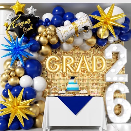 Image of Royal Blue and Gold Graduation Balloons Garland Arch Kit 153Pcs, Graduation Decorations 2026 with Grad Cap, Certificate & Star Foil Balloons for Class of 2026 College High School Prom Supplies