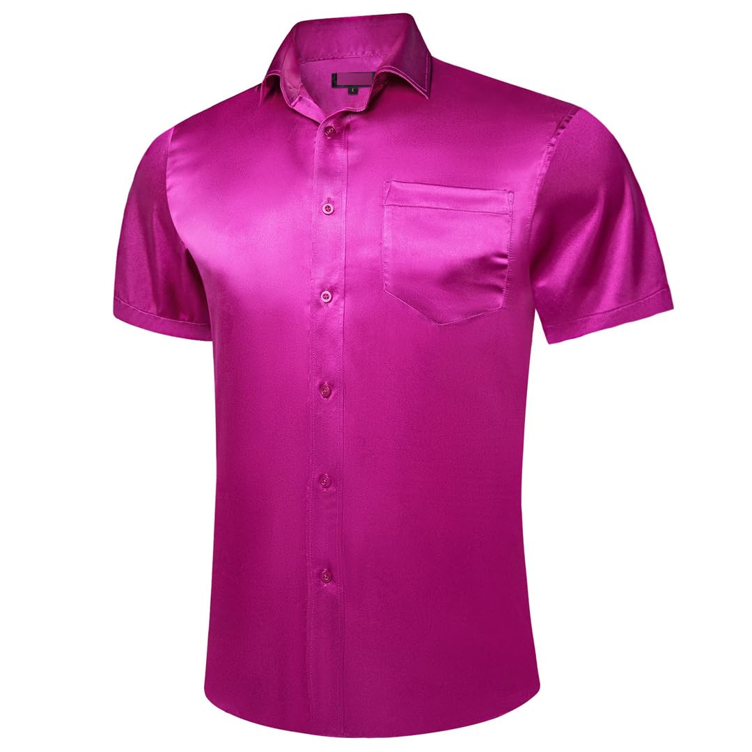 Camisas de satén de manga corta para hombre, de verano, lisas, sociales, blusa