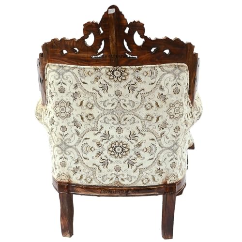 Image of Luxury Antique Sofa Set in a Classic Living Room Setting Solid Teak Wooden Five Seater Sofa Set with Cushion for Living Room | Honey Brown Finish | 208D x 76W x 119H cm (Design11)