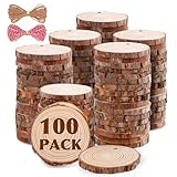 100 Pack Nature Wood Slices for Crafts,2.4-2.8In Unfinished Natural Wood Rounds.Wood Circles Predrilled with Hole and 20m Rope for Wooden Craft Supplies,Painting,Christmas Ornaments,DIY Gifts