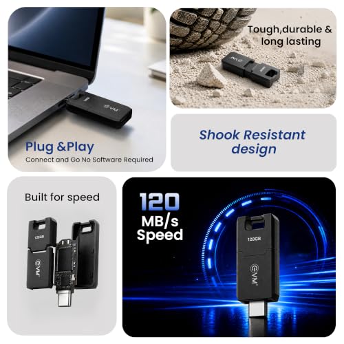 Image of EVM EnC 128GB Type-C USB 3.2 Gen 1 Flash Drive | Impressive 120MB /s Read| Sleek Compact Modern Design | Integrated Convenient Key Loop | Versatile Portable Storage | 10 Years Warranty (ENC /128GB)