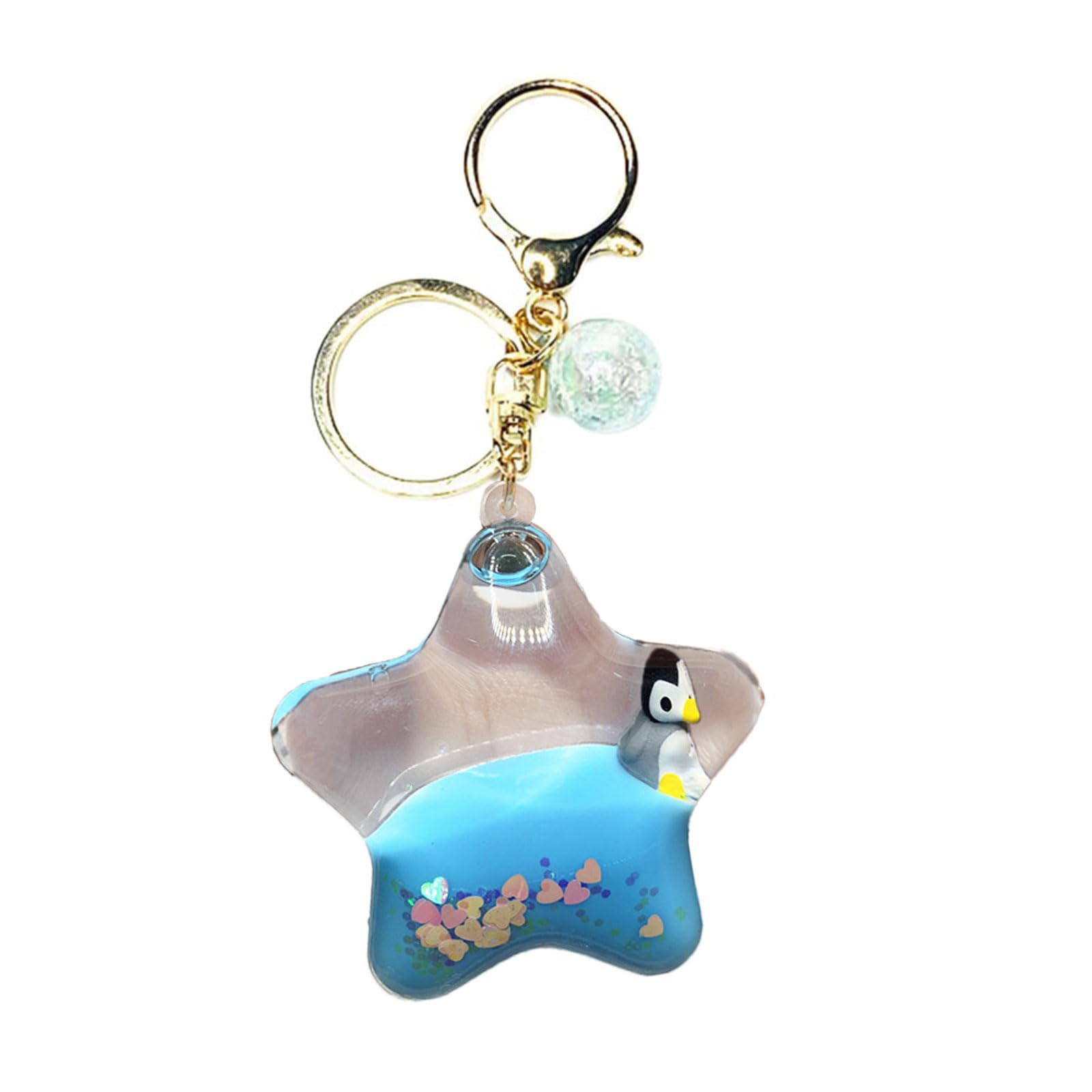 MALSSE Unique Pentagrams Oil Liquid Keychain Star Shaped Keyring With Cartoon Animals Stylish Acrylic Chain Accessory World Keyring