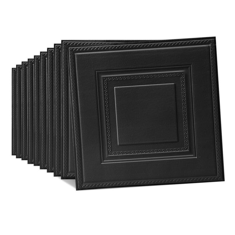 Tarwanear 20PCS Black Grid Panels Peel and Stick 3D Wall Panels 35×35cm Self Adhesive Wall Tile Stickers Waterproof Removable Home Decor for Kitchen Bathroom Ceiling — image 1