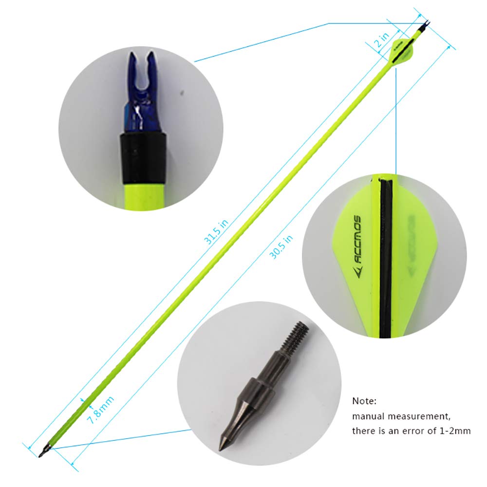 ACCMOS 6/12/24/48pièces Diamètre Intérieur 6.2mm Flèches Pro en Carbone Mixte Personnalisé 22.5-30pouces Spine 500 Flèche avec Pointe en Acier Amovible pour 20-65livres Arc Recurve Arc à Poulies