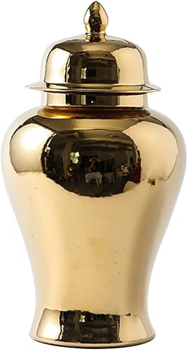 ZHOUXIAO Jarrones de cerámica dorados, tarros de jengibre con tapa para decoración del hogar, jarrones de flores secas, tradición, porcelana china,