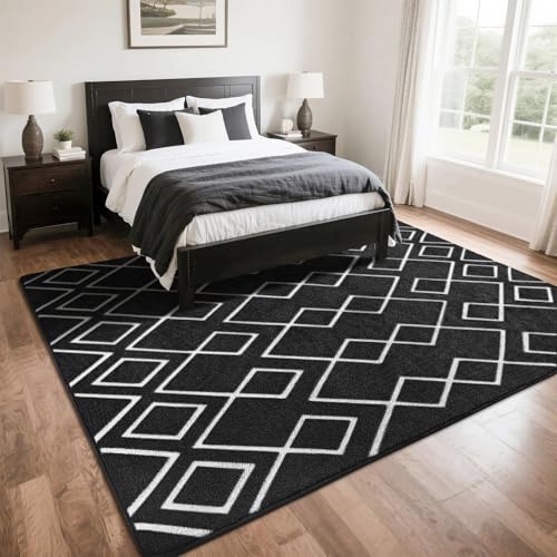 Tapete suave geométrico 5x7 pies negro antideslizante miniatura 5