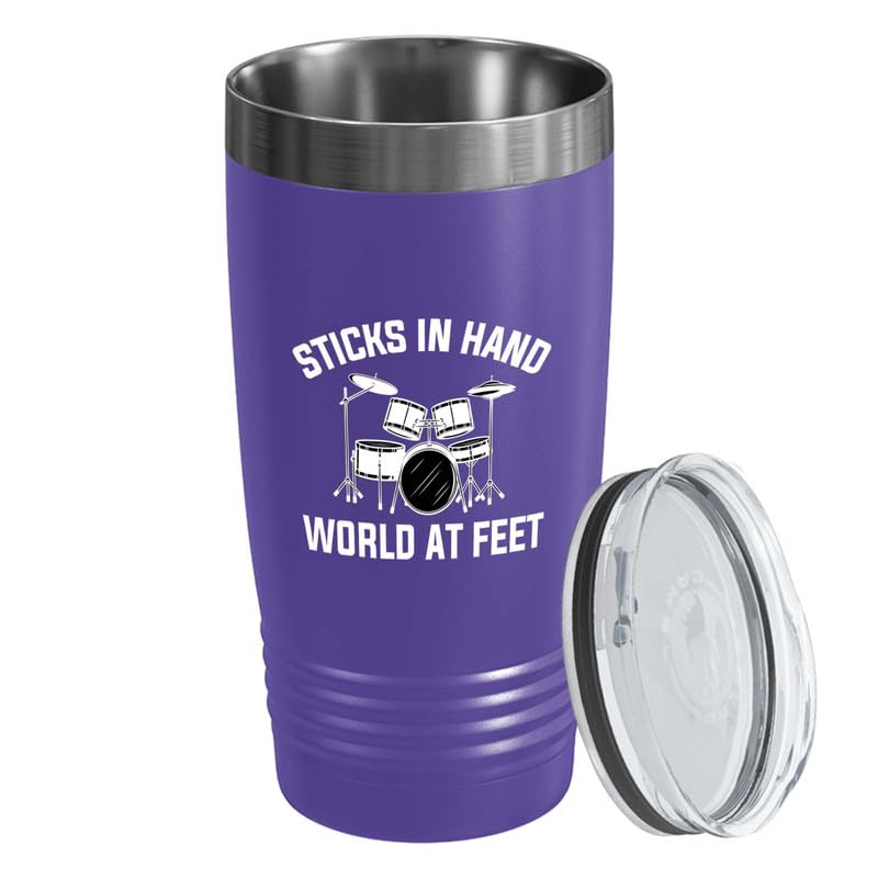Drummer Purple Edition Viking Tumbler 20oz - Sticks in hand - Musician Percussionists Guitar Drum Composer Perform Instrument Player miniatura 1