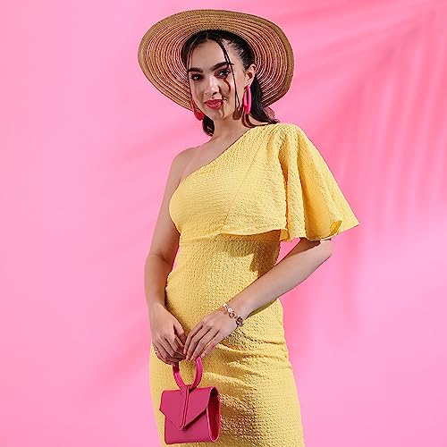 Image of PINACOLADA Women's Solid Dress for Casual Wear | Regular Sleeve | Quality Stretchable Fabric | Dress Crafted with Enhanced Stretch and Comfort Fit for Everyday Wear