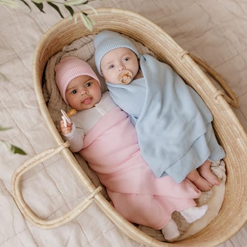 Image of Baby Gift Set - Organic Cotton Newborn Blanket Essentials, Baby Girl Gifts, Christening Gifts for Girls, New Born Baby Girls Gift (Luxe - Blush Pink)
