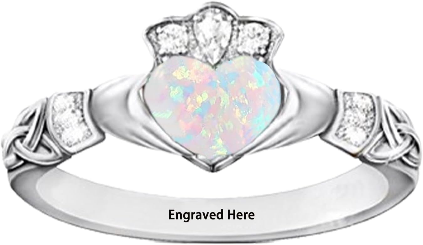 10K Gold Claddagh Ring for Women 14K 18K 20K Real Gold Heart Shape Gemstone Irish Celtic Knot Ring with Moissanite, Wedding Band Promise Ring for Her