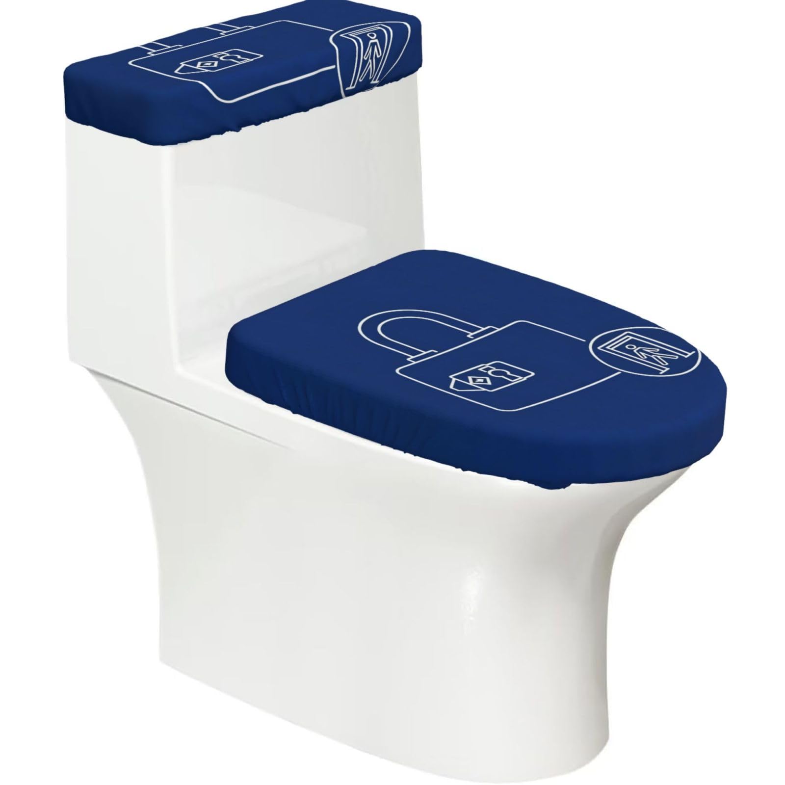 Cntdbu Black Lock Symbol Elastic Toilet Cover Set Of 2-Stretchy Lid And Tank Covers For Bathroom, Soft Washable U Shape Toilet Decor