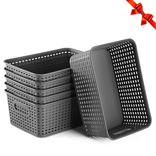 Image of AREYZIN Small Storage Bins Plastic Storage Baskets Set of 6 Sturdy Small Pantry Organizer Bins Organization and Storage Shelves Baskets for Organization, Countertops, Desktops, Cabinets, Bedrooms