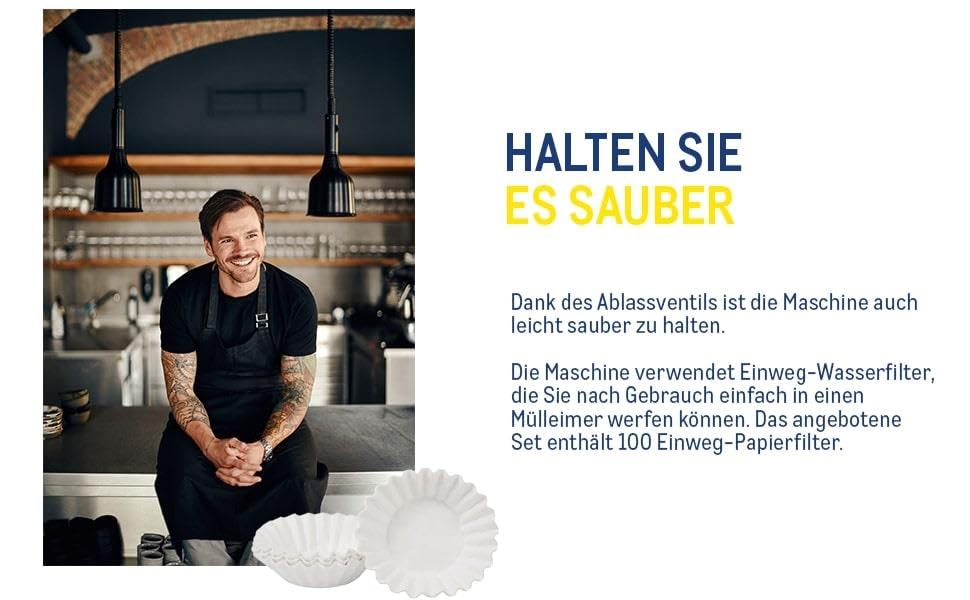 METRO Professional Filterkaffeemaschine GCT2001, 2.3L Wassertank, Isolierkanne (1.9L), Brühkontrollleuchte, Entkalkungswarnung, 2000W, inkl. 100 Papierfilter, silber – Bild 6