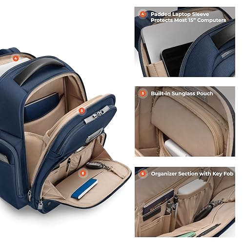 Image of Briggs & Riley Medium Cargo Backpack for Women & Men - Laptop Backpack, For Work & Travel, Lightweight & Durable, Padded Straps, Fits up to 15 inch Laptop - @work Collection, Navy
