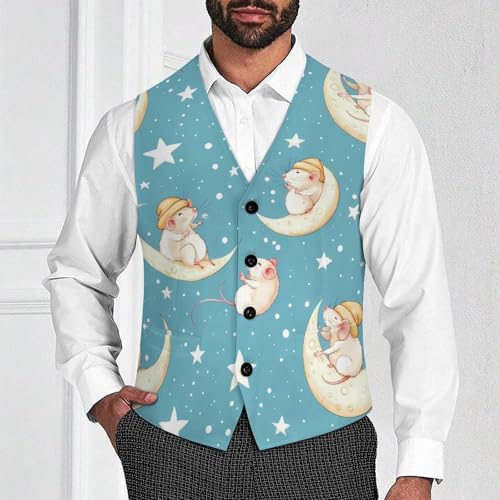 Cute Rat Men's Suit Vest Slim Fit Business Dress Party Pattern Waistcoat Vest Top2