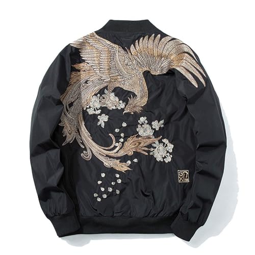 XYXIONGMAO Phoenix Hand Embroidery Personality Japanese hip hop streetwear windbreaker Flight Black Bomber Tactical Jacket3