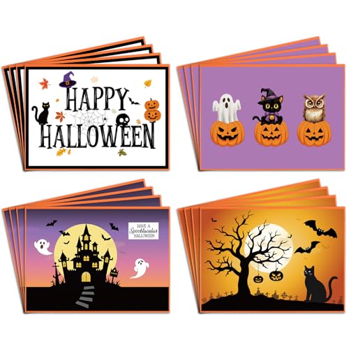 Cartes Halloween avec enveloppes (lot de 16, 13x18 cm) aux 4 motifs adorables pour enfants