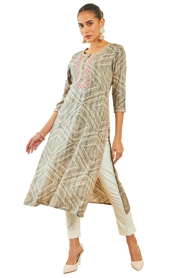 Kurta femme brodé en viscose grise Soch parfait pour le bureau