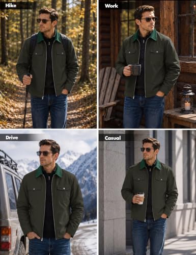 Image of Cotrasen Men's Washed Cotton Work Jacket Quilted Lined Workwear Jackets