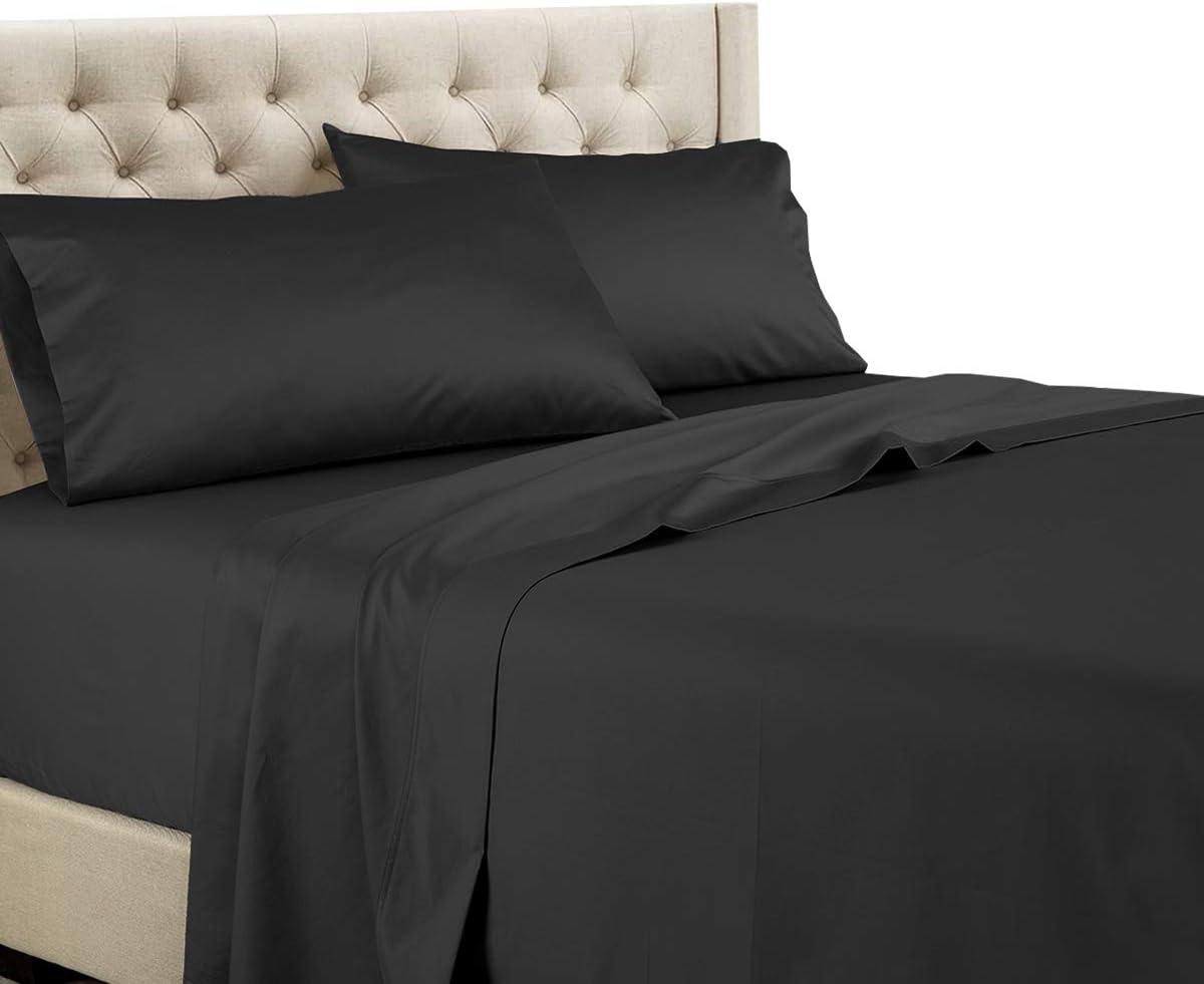 Royal Tradition Solid 600-Thread-Count, 100-Percent Cotton, 22-Inch Super Deep Pocket King Bed Sheets Set, Black