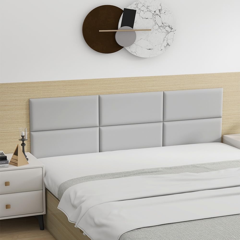 Kid's Anti Collision Wall Padding, Shockproof Peel And Stick Wall Sticker, Self-Adhesive Headboard Upholstered Wall Panels for Bedrooms Children's Room Nursery,Light Grey,30x60cm 3 PCs