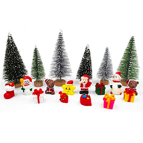 EMiEN 19PCS Kits de adornos en miniatura de Navidad para decoración de casa de muñecas DIY Fairy Garden, Santa, árboles de Navidad, oso pequeño, muñeco de nieve, regalo de Navidad para niños