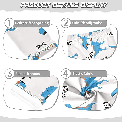 T-rex Dinosaur Girls' Leggings Toddler Doodles Cute Animal Pattern Kids Yoga Pants Dance Active Tights 5T Multi3