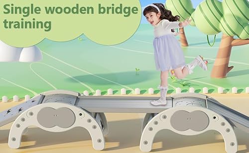 5 in 1 Kinder Klettergerüst Set mit Rampe Rutscher und Wippe, Montessori Spielzeug Outdoor Klettergerüst, als Indoor Turnhalle und Gerät Spielplatz Bogen für Kleinkinder Kinder