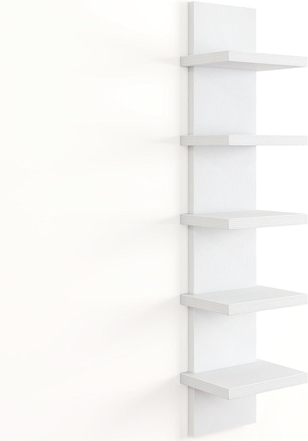 5 Tier Wall Shelf Unit, Decorative Wall Mount Vertical Shelving, Floating Storage Home Decor Organizer Tall Tower Design Utility Shelving Bedroom Living Room, Morden White