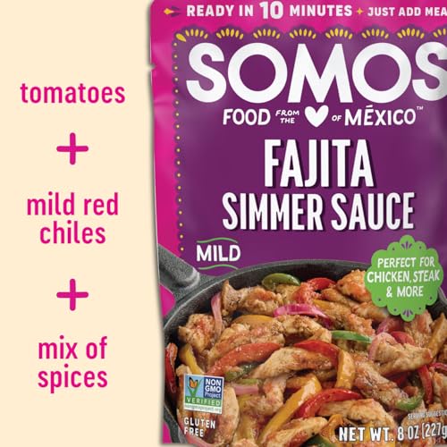 Image of Somos Fajita Simmer Sauce, Mild, Gluten Free & Non-GMO, 8 Ounce (Pack of 6)