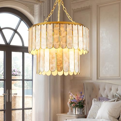 ZEDSUN Modern Capiz Chandelier Lighting H66.2'' x D20.5'', Natural Shell Hanging Ceiling Light...