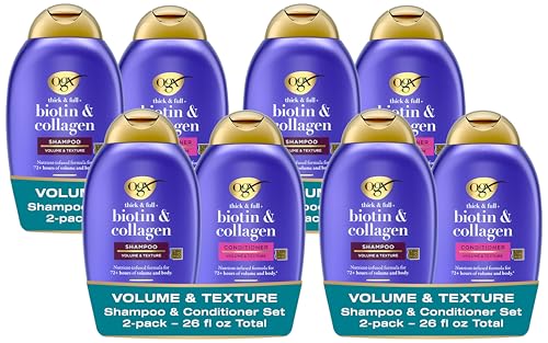 Image of OGX Thick & Full + Biotin and Collagen for Hair Volume & Body, Sulfate Free Volumizing Shampoo & Conditioner Set for Fine & Thinning Hair, Nutrient-Infused, Vitamin B7, 13 fl oz (Pack of 8)