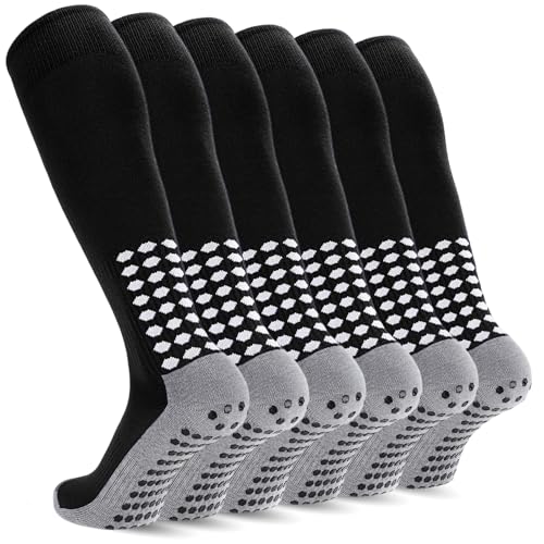 3 Pairs Kids Youth Grip Soccer Socks, Non Slip Knee High Soccer Football Sport Socks for Boys Girls Age 8-17