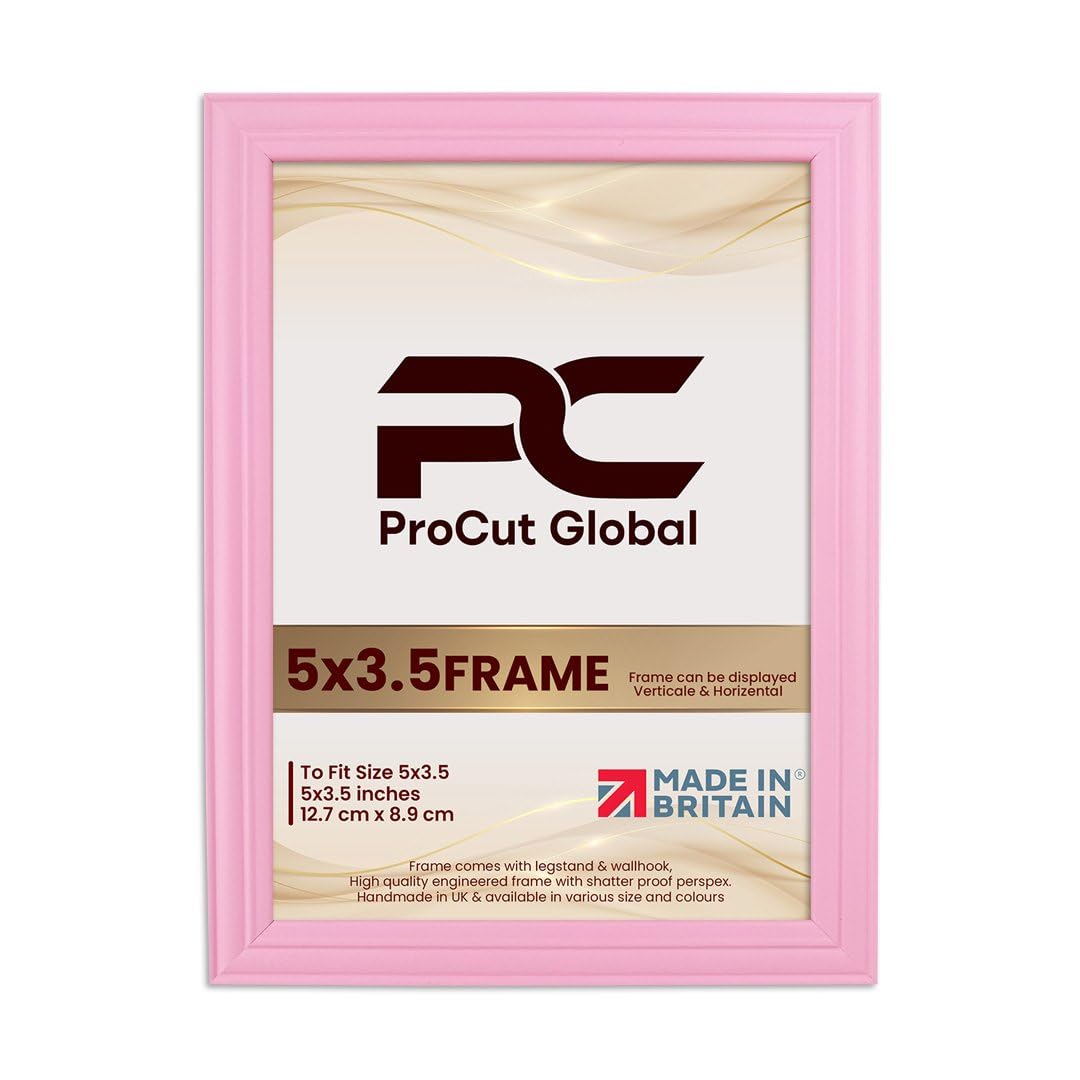 Procut Global 5X3.5 Pastel Pink Picture Frames - Classic Wooden Photo Frame with Shatterproof Perspex for Wall or Tabletop - Perfect for Posters, Certificates & Prints - Sizes & Colors Available