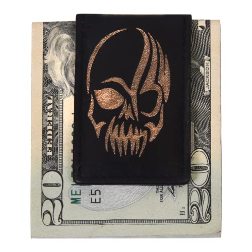 Image of LB LEATHERBOSS Men's New Leather Strong Magnetic Money Clip (Skull)