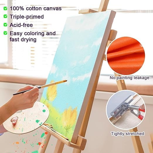 Image of Artist Standard Series 10 Oz (440 GSM) 100% Cotton Pre-Stretched Canvas with Wooden Frame 18x40 mm | Primed Canvas Stretched for Oil & Acrylic Painting 18 inch x 18 inch (45x45 cm), Pack of 6