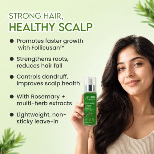Image of Jovees Herbal Rosemary Water Hair Growth Spray with Follicusan DP (200ml) | Mist Spray for Hair Fall, Strengthens Follicles & Boosts Hair Growth | Adds Shine | Non-Greasy, Lightweight Hair Tonic | For All Hair Types | Reduces Dandruff & Scalp Protection (pack of 2)