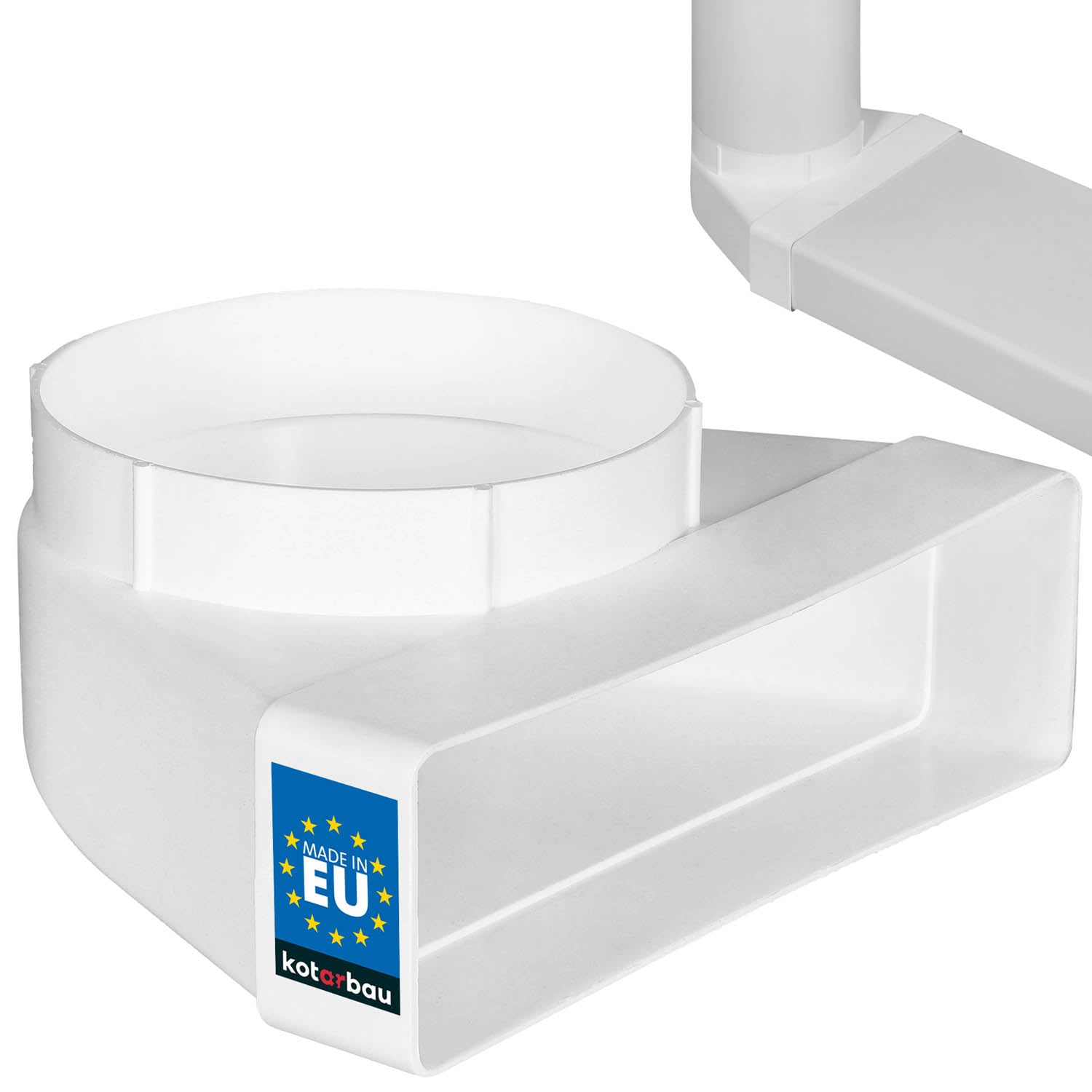 Kotarbau White Kotarbau® Flat Duct Deflection Piece 90° For Ventilation Duct Round-Square Transition 204 X 60 Mm Plastic Transition Piece Diameter 125 Mm Duct Connector Duct Elbow Exhaust Air Supply Air Duct