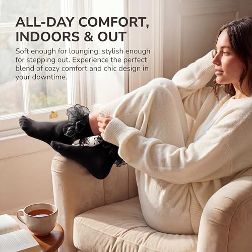 Image of Dicry Socks for Women, Big Ruffle Socks with Turn Cuff and Double Lace