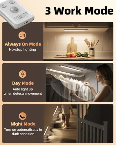 Image of EZVALO 134 LED Under Cabinet Lights, 4000mAh Rechargeable Motion Sensor Light Indoor, Dimmable Magnetic Closet Lights with 3 Color Temps, Wireless Under Counter Lights for Kitchen, Stair (2 Pack)