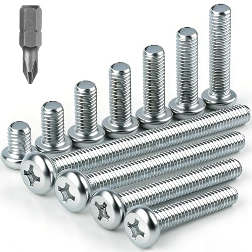 mawmuaw M4 Bolts 30 Pcs Pan Head Machine Screws M4x6 mm Phillips Round Head Bolts Zinc Steel Screw Fully Threaded with Bit for DIY Furniture Machinery Construction Engineering