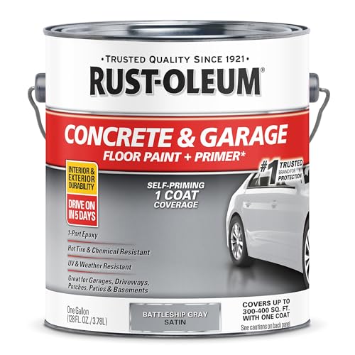 Rust-Oleum 225380 Concrete & Garage Floor Paint and Primer, Gallon, Satin Battleship Gray