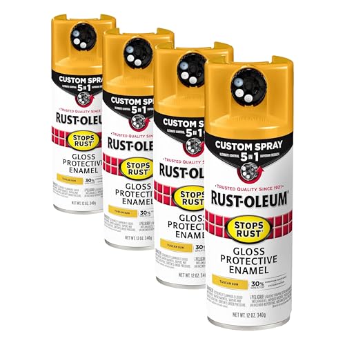 Image of Rust-Oleum 376906 Stops Rust Custom Spray 5-in-1 Spray Paint, 12 oz, Gloss Tuscan Sun (Pack of 4)