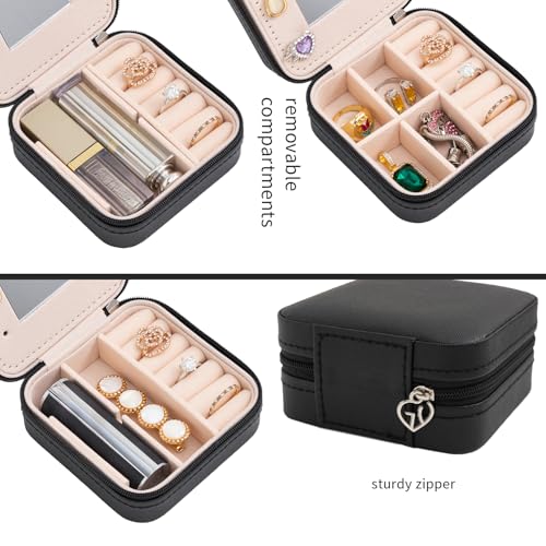 Image of KElofoN Travel jewelry case Travel jewelry box Travel Jewelry Organizer Small Jewelry Organizer Box Gift for Girls Women with Mirror(Black)