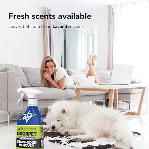 Image of OdorPet Pet Stain Remover and Odor Eliminator - 16 Oz Ready To Use Spray, Non Staining, Professional Strength, Lavender Scent by Alpha Tech Pet