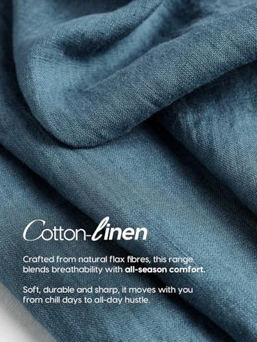 Image of Bewakoof Mens Solid Regular Fit Full Sleeve Collar Cotton Linen Blend Shirt