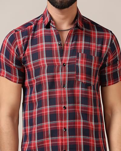 Image of TOPLOT Men's Regular Fit Casual Shirt Checks Design with Spread Collar & Half Sleeves